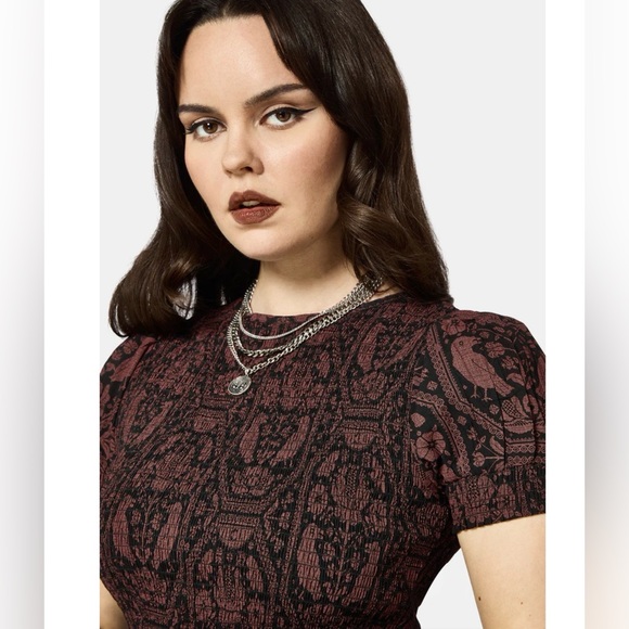 NWT Disturbia Annabel Inverted Raven Print Shirred Mini Dress size 6 - Picture 2 of 10